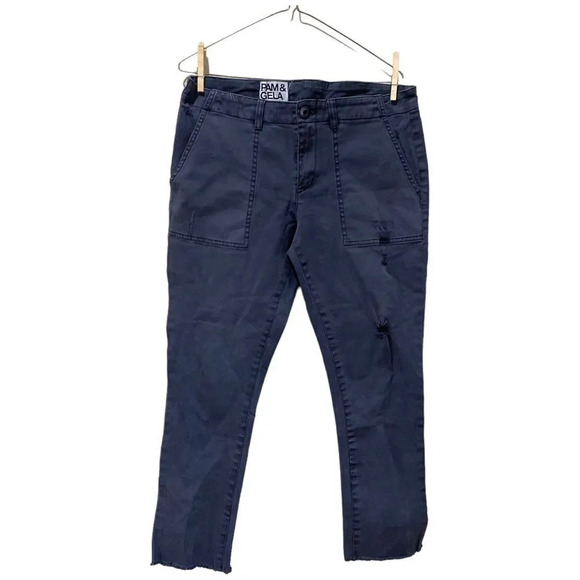 PAM & GELA Twill Skinny Cargo Pants Fray Hem Lace Up Back Size Large - Picture 1 of 7